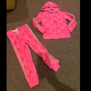 EUC Girls Small 6/6X Route 66 pink jogging suit gold stripes jacket pants set